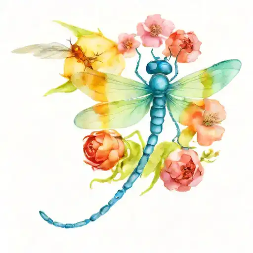 Dragonfly And Ladybug Protecting Crab