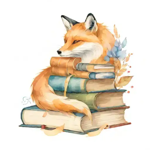 A Stack Of Books With A Fox Curled Up On Top