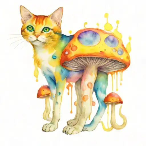 Trippy Colorful Cat Becoming Mushrooms