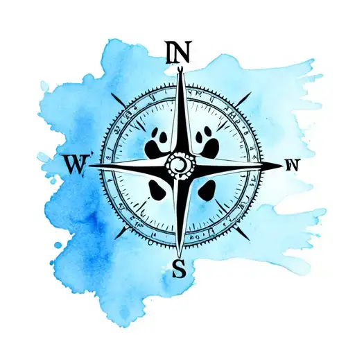 Compass And A Dog Paw Print