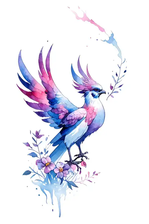 Phoenix Pink Blue Purple With Flowers Growing From Ashes