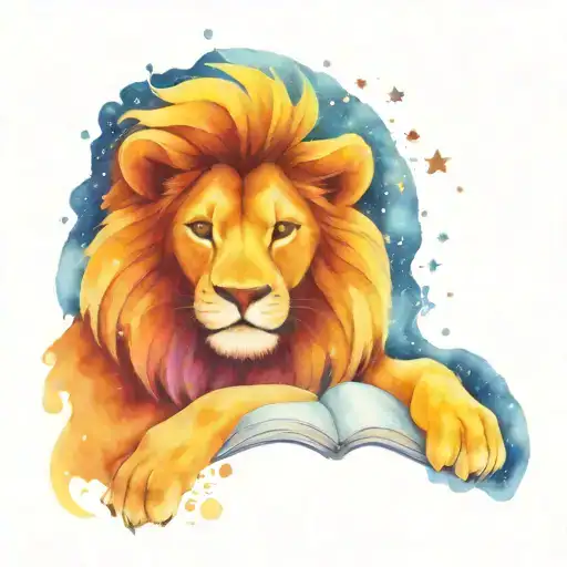 A Blackwork Tattoo Of A Lion Holding A Book Surrounded By Stars And The Little Prince