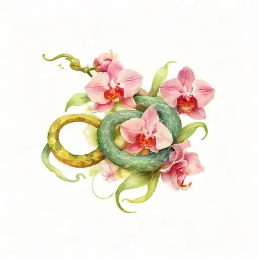 Snake With Orchids