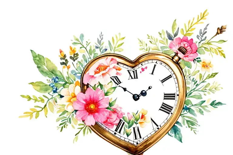 Love Heart Shaped Pocket Watch With Flowers Intertwined