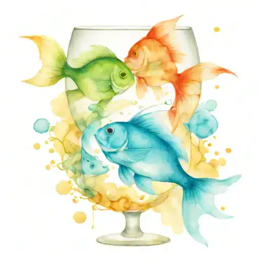 Two Pisces Fish Swimming In A Champagne Glass