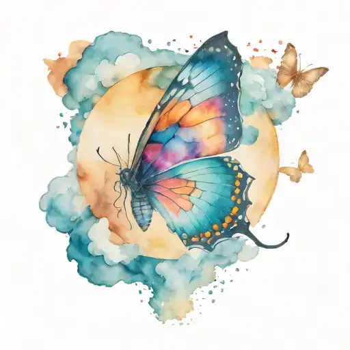 Butterfly Purched On Moon And Clouds Galaxy Watercolor Something For Spiritual Growth Transformation