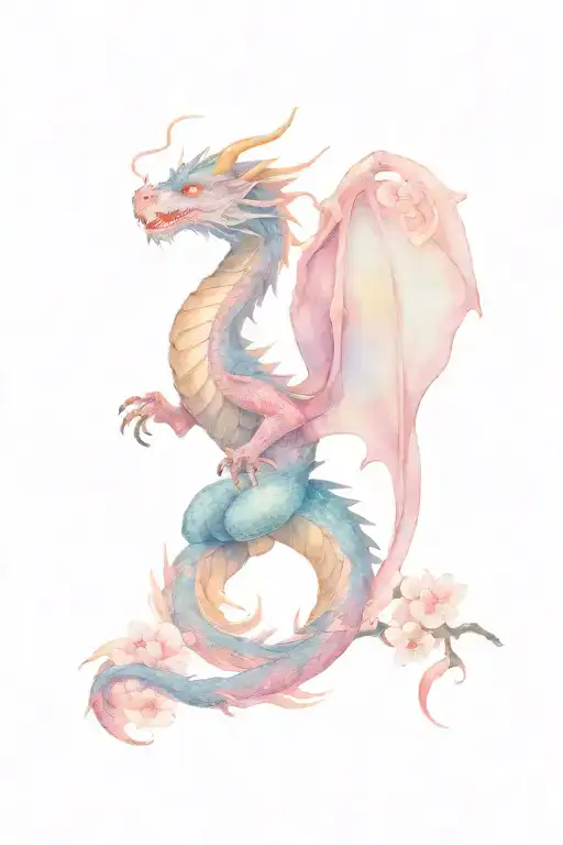 Dragon Against Sakura Background Under Night Sky