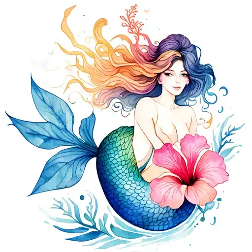 Mermaid With Hibiscus Flower