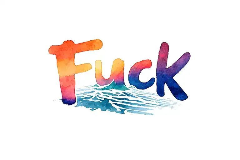 Beach Sunset W Wave Foam That Spells A Word 'Fuck'