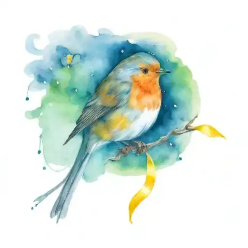 Robin Redbreast Holding A Yellow Cancer Ribbon
