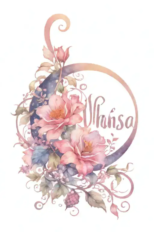 Crescent Moon With Vines And With The Name Vihansa In The Middle