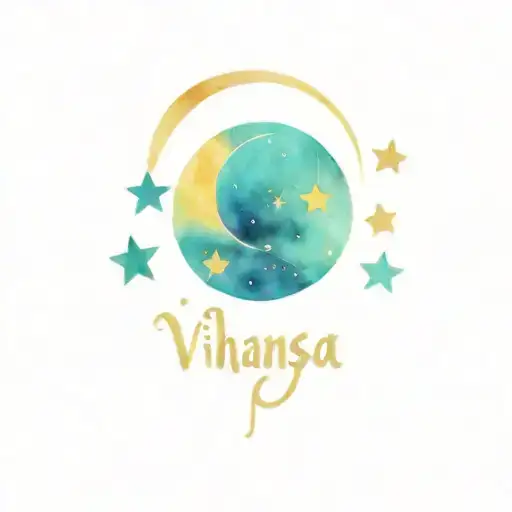 Crescent Moon With Stars And Musical Notes And With The Name Vihansa