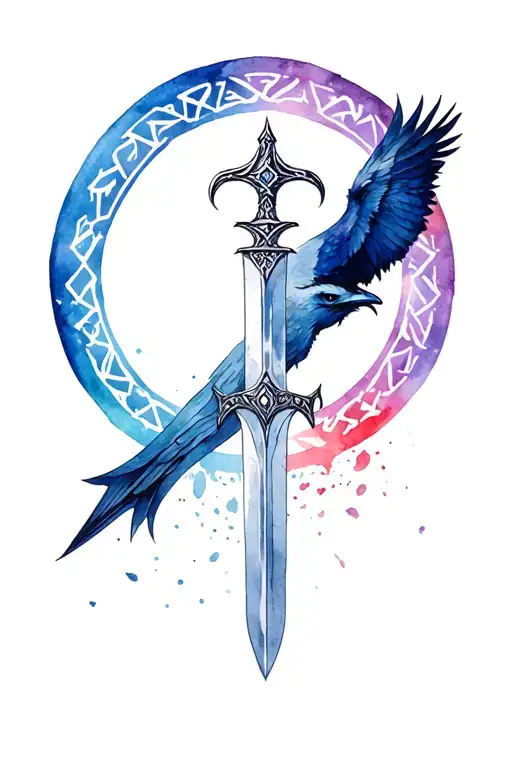 Raven Viking Sword With Rune Circle