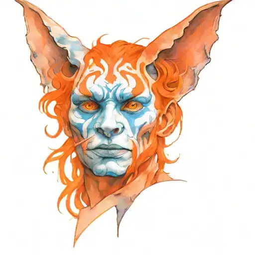 A Realistic Portrait Of Satan With A Cat On His Shoulder