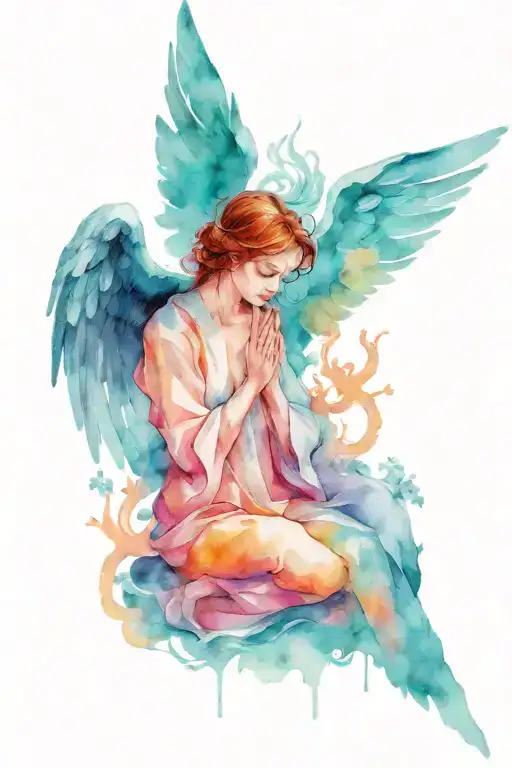 Silhouette Praying With Angel And Demon Above Him