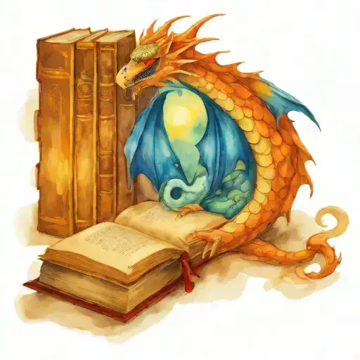 A Majestic Dragon Curled Around An Ancient Tome In A Mystical Library Setting