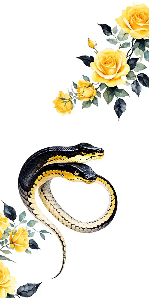 A Black Python That Has Yellow And Black Roses Surrounding