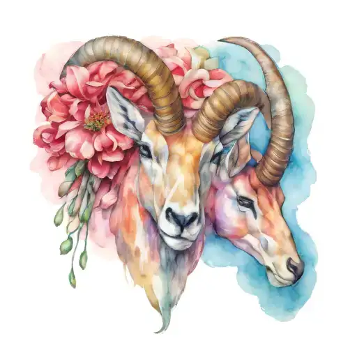 2X Ibex Heads With A Ring Of Snowdrops And Carnations