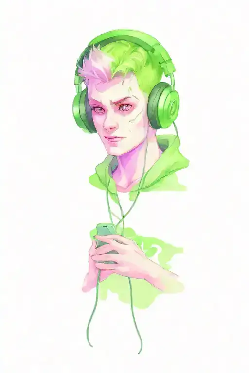 Cute Male Ghost Wearing Green Gaming Headset
