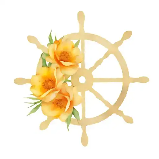 Ships Wheel With Birth Flowers Of November July January April