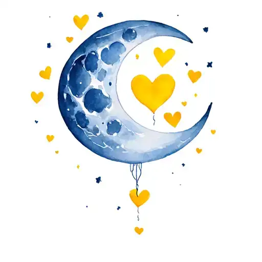 Moon With Yellow Hearts And Cancer Sign