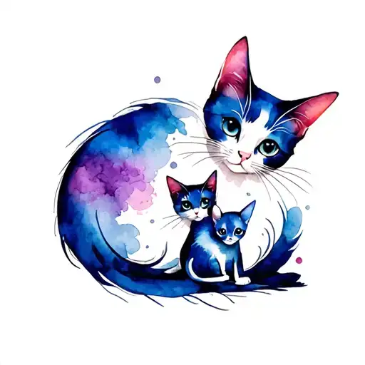 Mom Cat And Baby Cat Curled