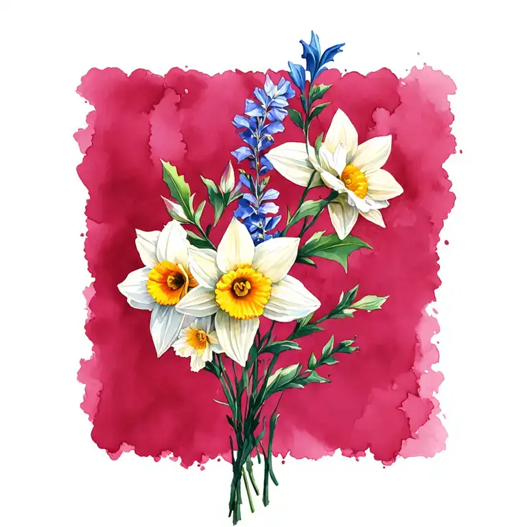 Daffodil Delphinium Holly Daisy Flower Bouquet