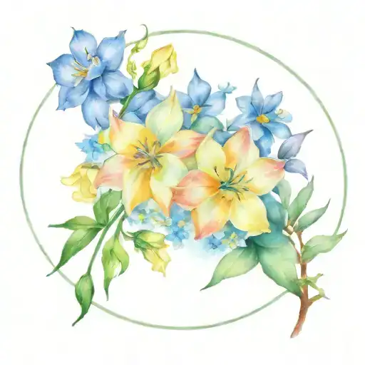 Larkspur And Narcissus Flowers In A Circle