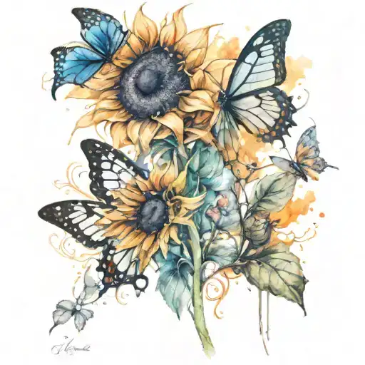 Sunflower And Butterfly