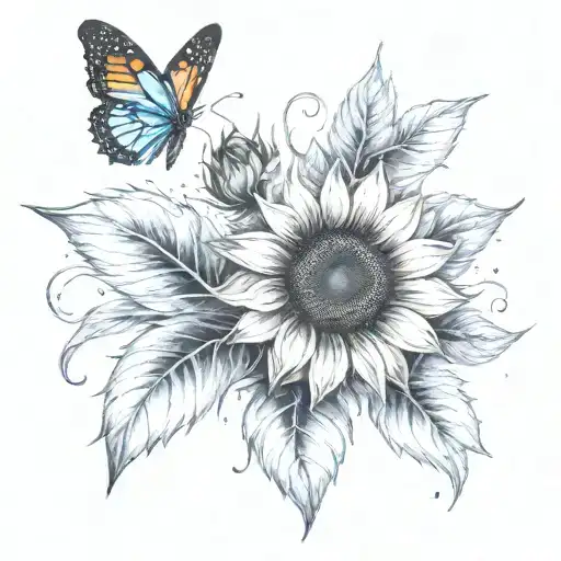 Sunflower And Butterfly