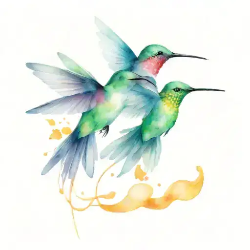 Two Hummingbird Sisters Flying