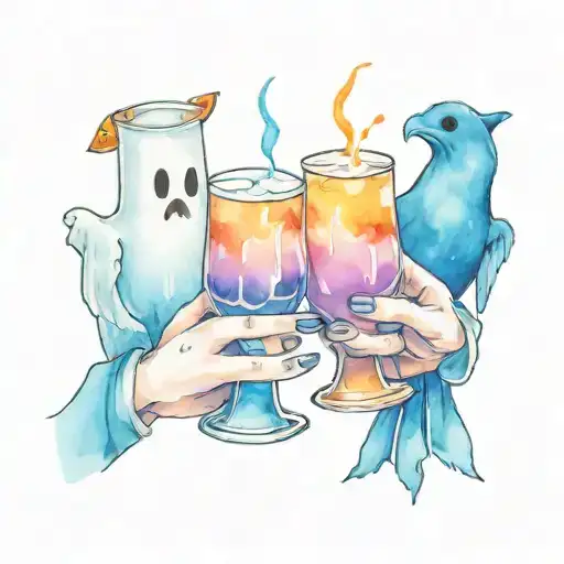 Cute Spooky Ghosts For 3 Best Friends Toasting Drinks