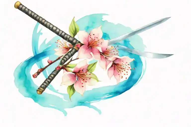 Cherry Blossom Wrapped Around Katana Sword