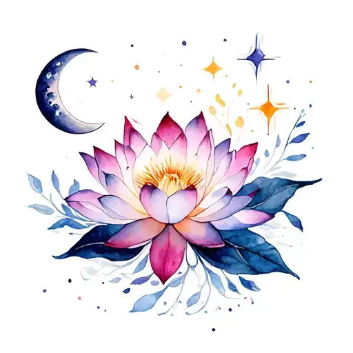 Moons Stars And Lotus Flower Intertwined