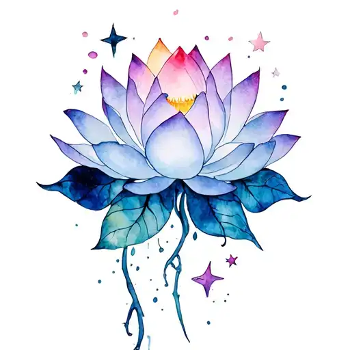 Vivid Moons Stars And Lotus Flower Intertwined Representing Pain Darknessresilience And Overcoming