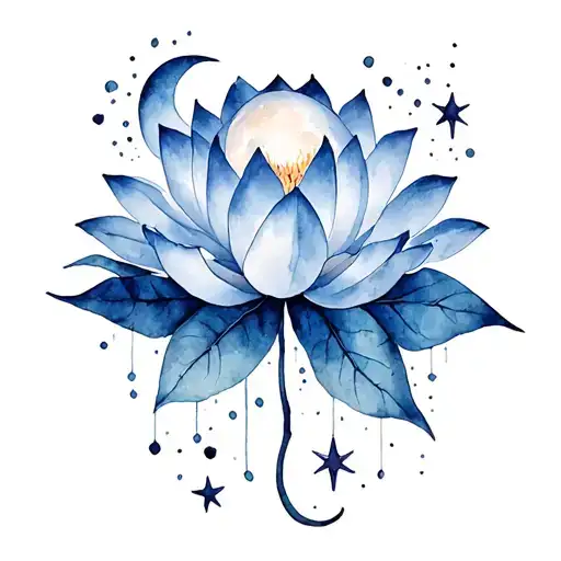 Vivid Moons Stars And Lotus Flower Intertwined Representing Pain Darknessresilience And Overcoming