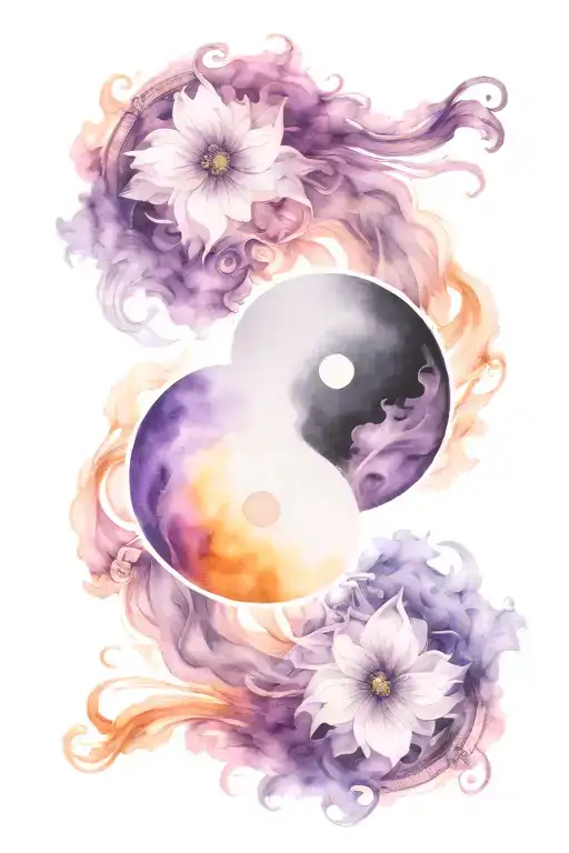 Black And White Yin Yang With Purple Smoke