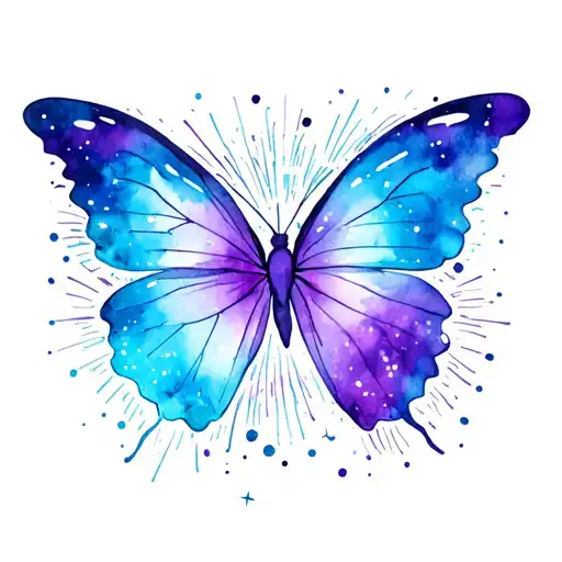 Fireworks Exploding In The Night Purple Cyan Color Butterfly