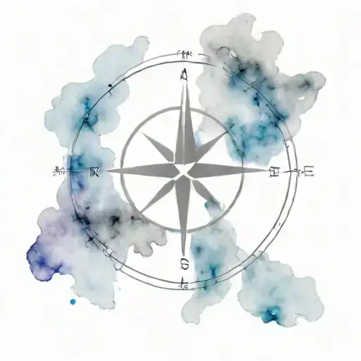 Black And White Compass On Watercolour Background