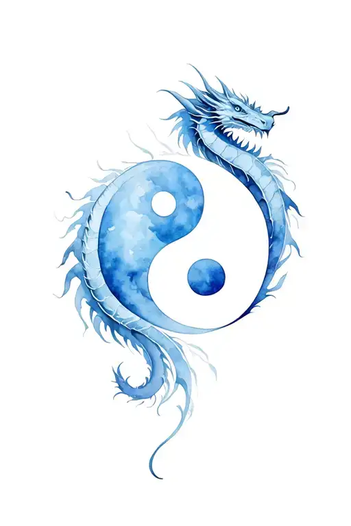 Yin Yang Symbol Surrounded Dragon Emerging