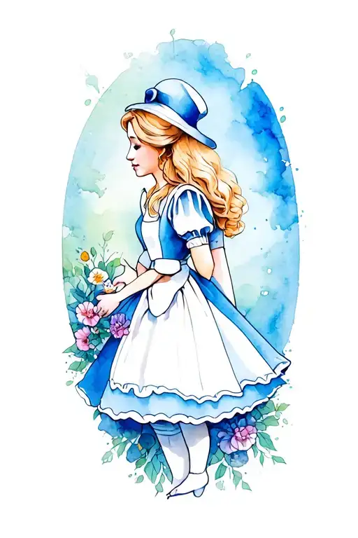 Alice In Wonderland Tattoo For Outer Thigh