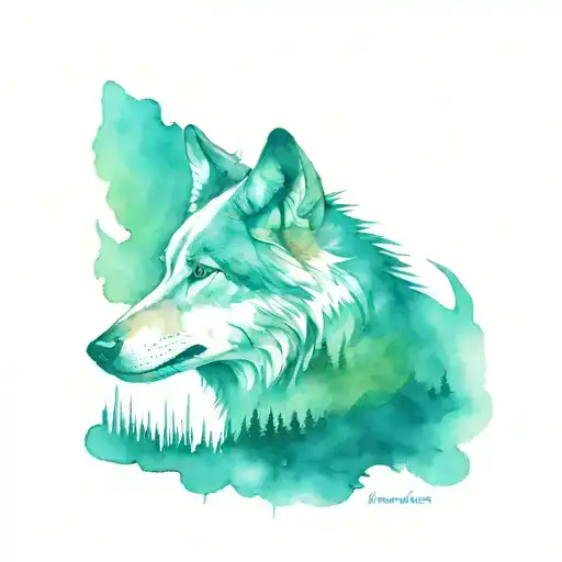 Mean Looking Wolf Looking At His Reflection