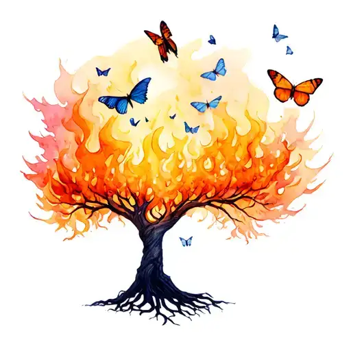 Butterflies Surrounding The Tree Of Life While It's On Fire