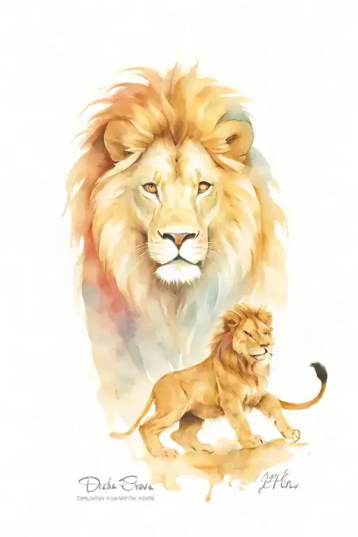 Dad And Son Together Fighting Lion