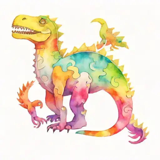 Autism Inspired Puzzle Pieces With 2 Cartoon Dinosaurs