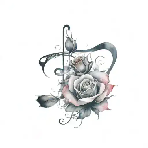 Black And Red Roses With A Musical Note Wrapped Around The Roses