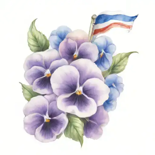 Wild Pansy Flowers With Russian Flag Background