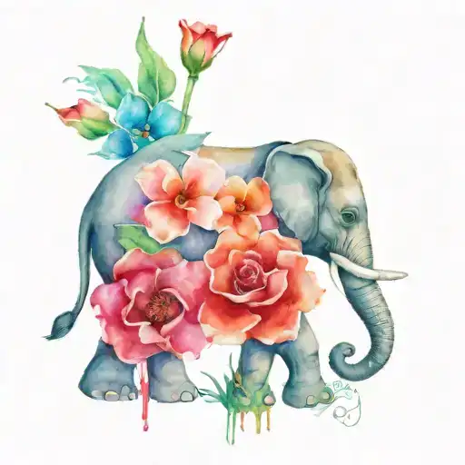 Elephant With Flower And A Piece Of Domino