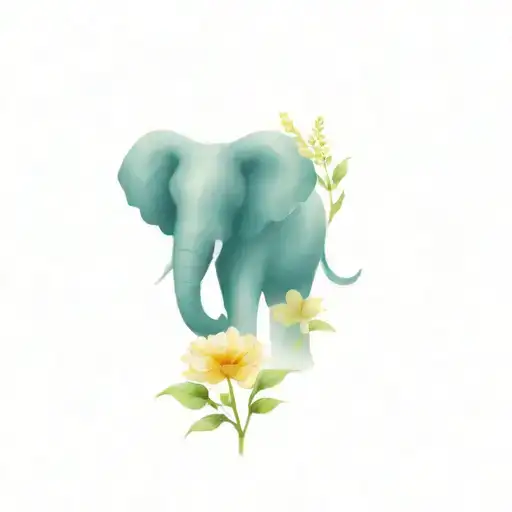 Elephant With Flower A Piece Of Domino And A Craine