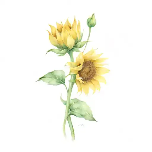 Sunflower On One Branch And Lotus Flower On The Other